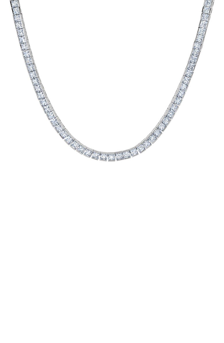 Crislu Princess Cubic Zirconia Tennis Necklace, Main, color, Platinum