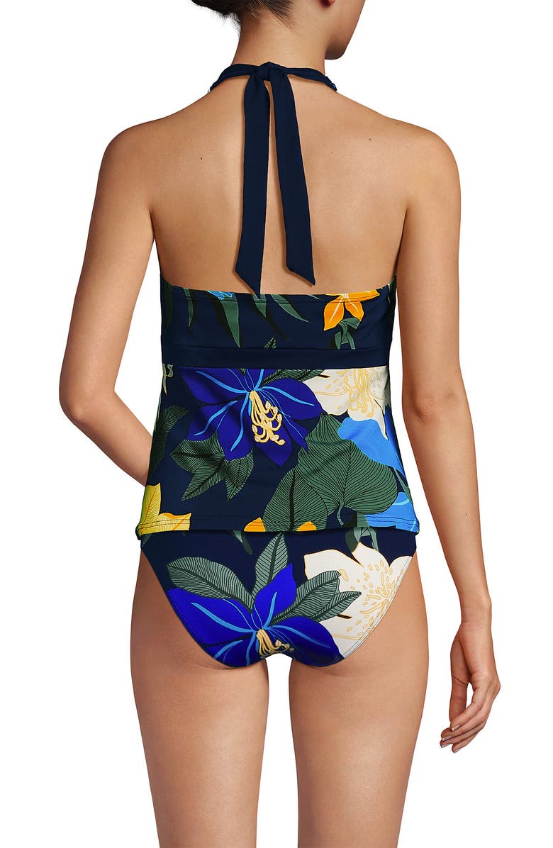 Lands' End Texture V-neck Halter Tankini Swimsuit Top, Alternate, color, Navy Multi Floral Blooms
