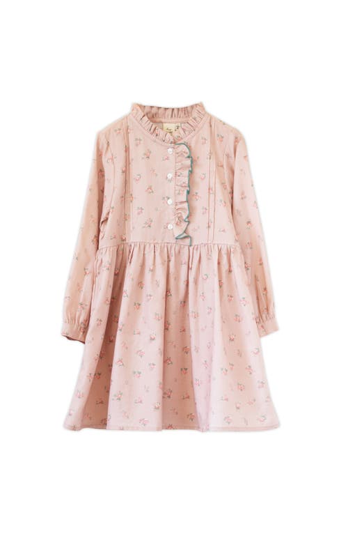 Beet World Long Sleeves Dress with Front Ruffle in Vintage Pink 