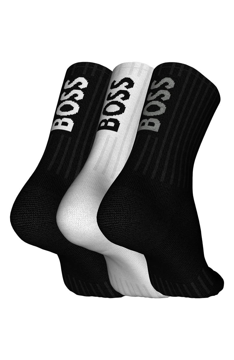 BOSS 3-Pack Ribbed Crew Socks, Alternate, color, Black Multi
