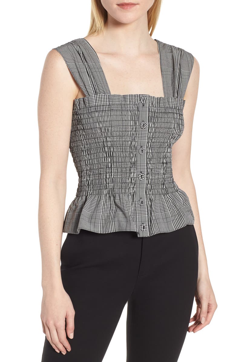 Lewit Smocked Check Cotton Poplin Top, Main, color,