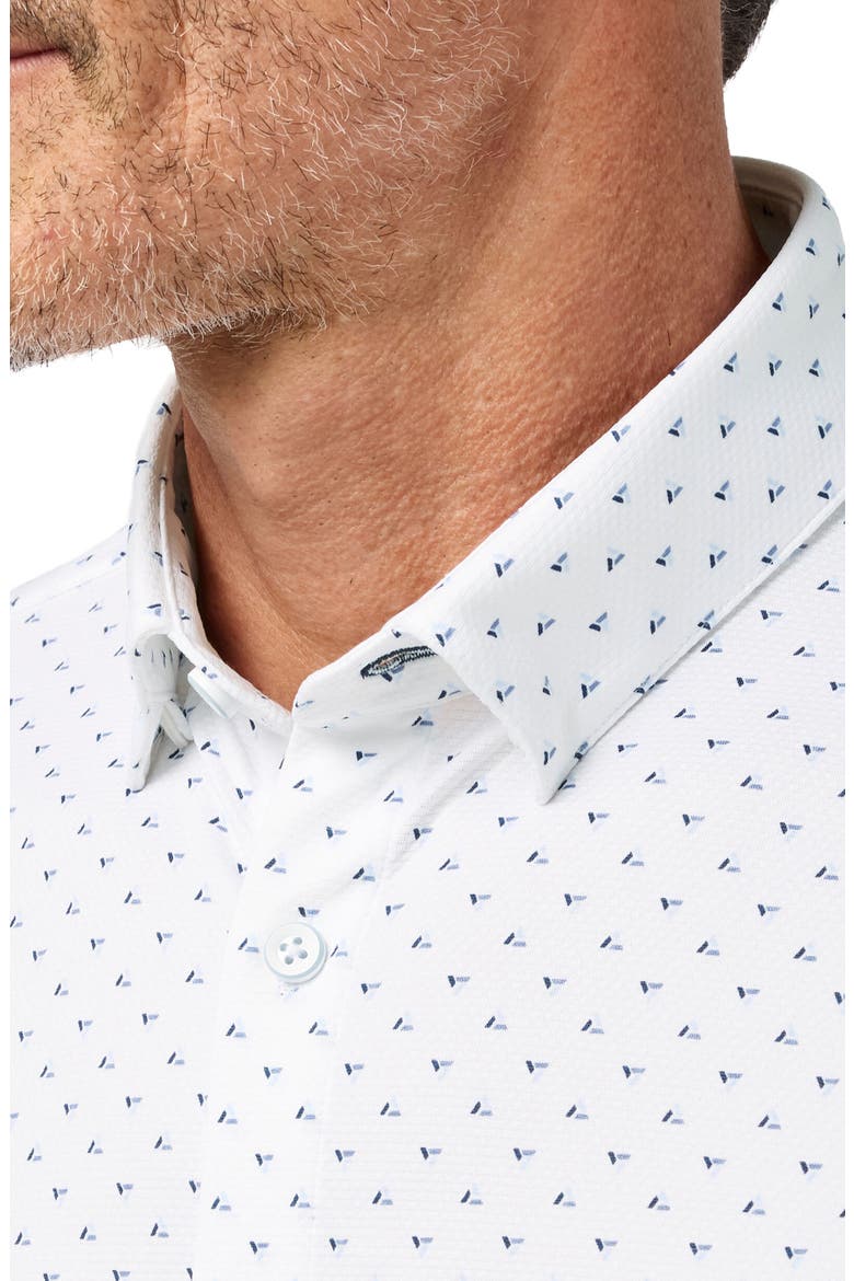 Halyard Trim Fit White Tossed Triangle Short Sleeve Performance Button-Up Shirt, Alternate, color, WHITE TOSSED TRIANGLE