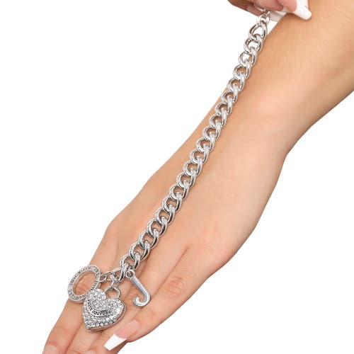 Juicy Couture Toggle Bracelet With Crystal Heart Charm In Silver