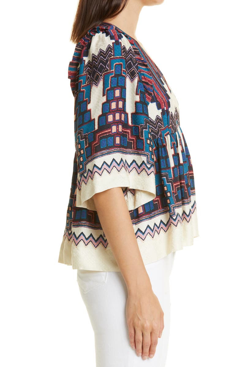 ba&sh Marry Print Peasant Top, Alternate, color, Bleu