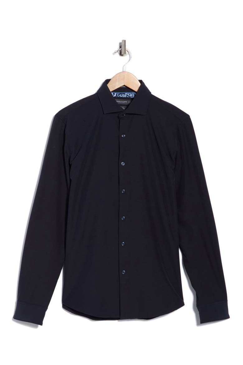 Solid Tech Button-Up Shirt, Alternate, color, NAVY