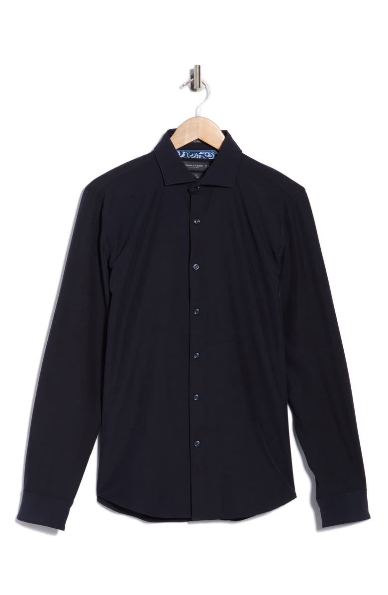 DENIM AND FLOWER Solid Tech Button-Up Shirt, Alternate, color, Navy
