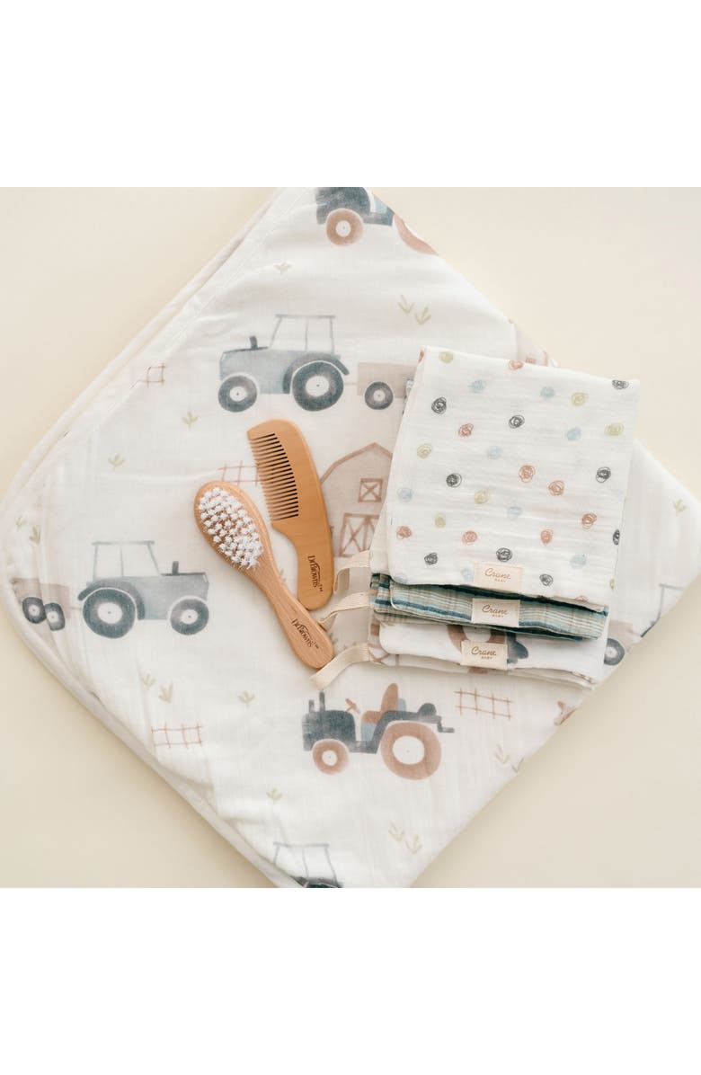 CRANE BABY Tractor Assorted 3-Pack Washcloth & Hooded Bath Towel Set, Alternate, color, Beige