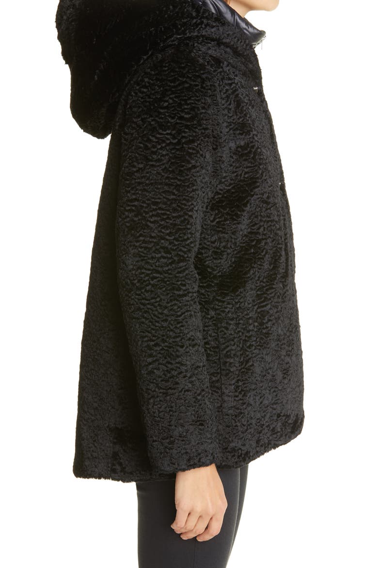 Hannover Hooded Faux Persian Lamb Fur Coat with Removable Down Bib, Alternate, color, BLACK