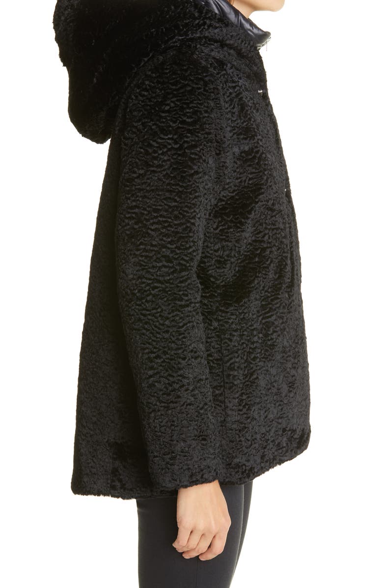 Herno Hannover Hooded Faux Persian Lamb Fur Coat with Removable Down Bib, Alternate, color, 