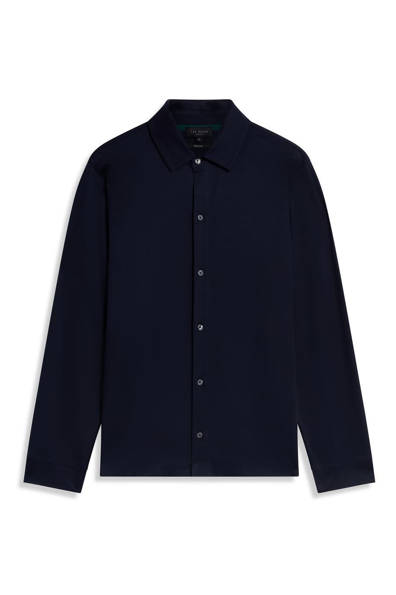 Quillon Navy Knit Cotton Button-Up Shirt, Alternate, color, NAVY