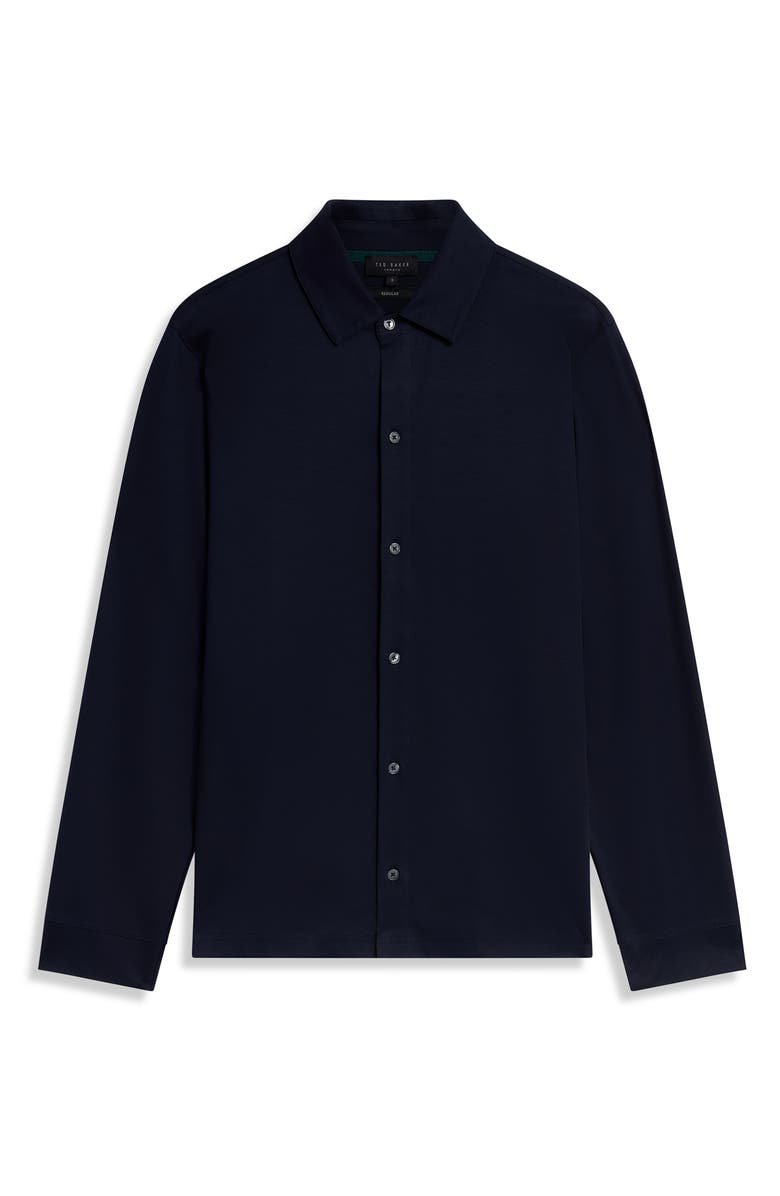 Ted Baker Quillon Navy Knit Cotton Button-Up Shirt, Alternate, color, Navy