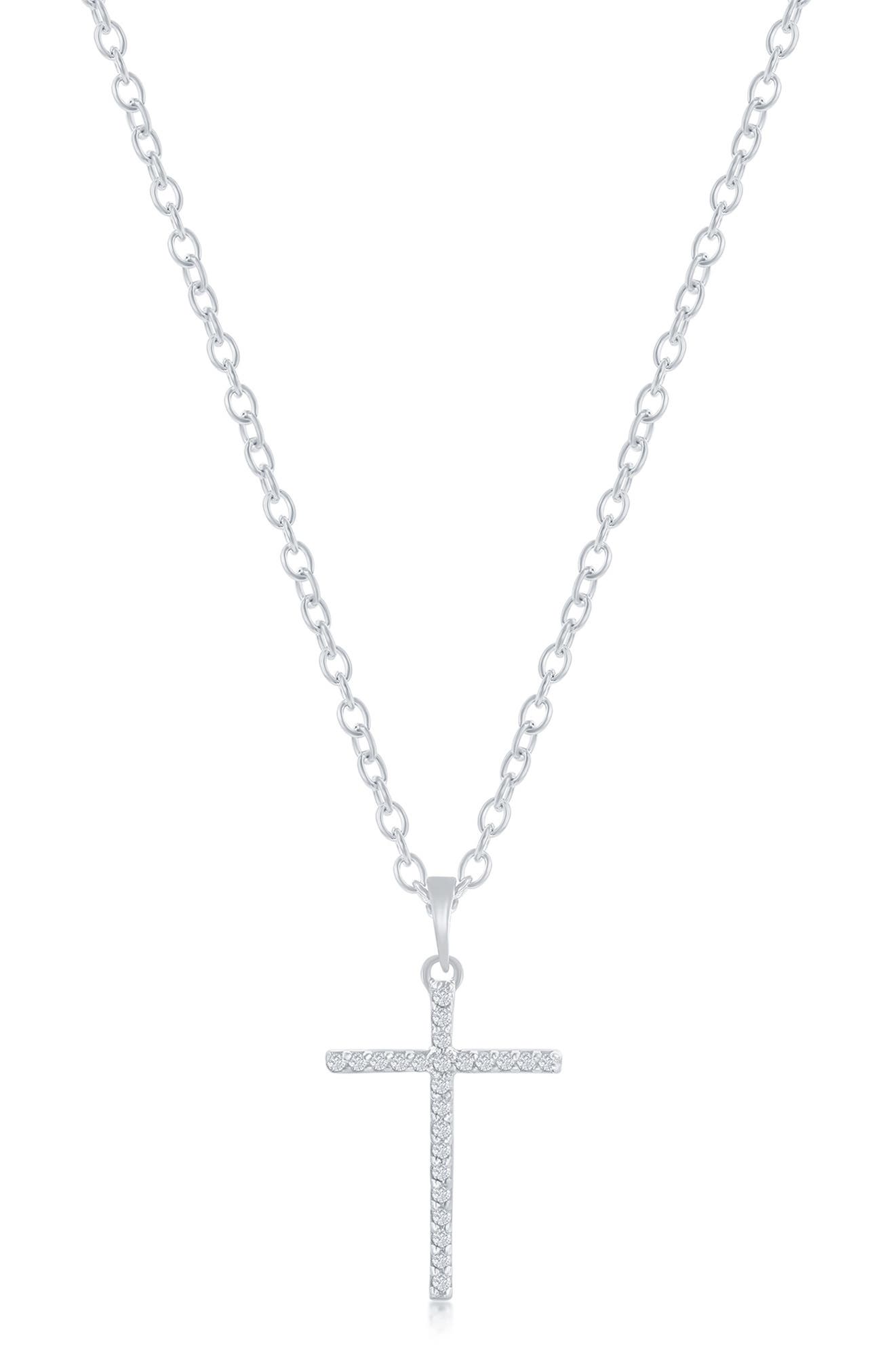 SIMONA Sterling Silver Pavé Diamond Cross Pendant Necklace - 0.05ct.