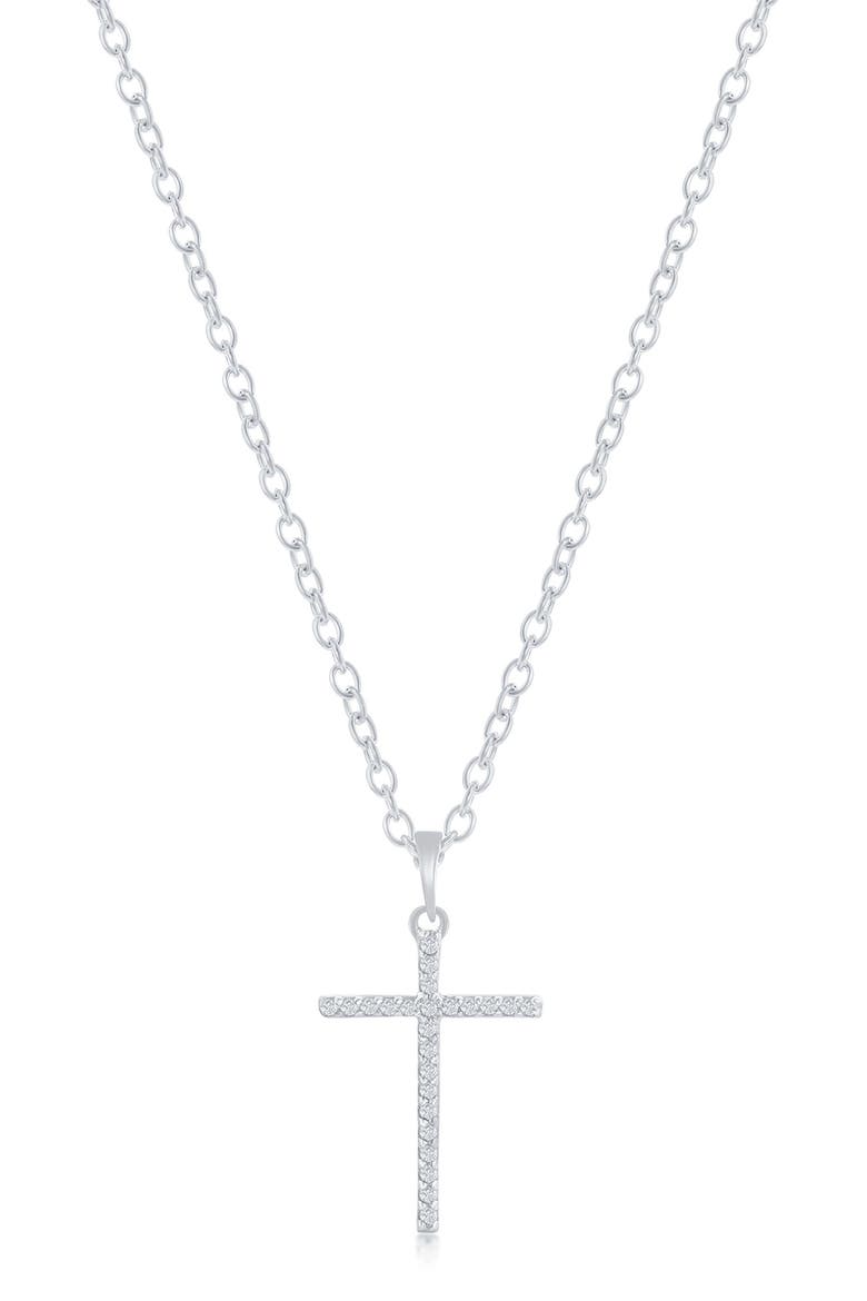Sterling Silver Pavé Diamond Cross Pendant Necklace - 0.05ct., Main, color, SILVER
