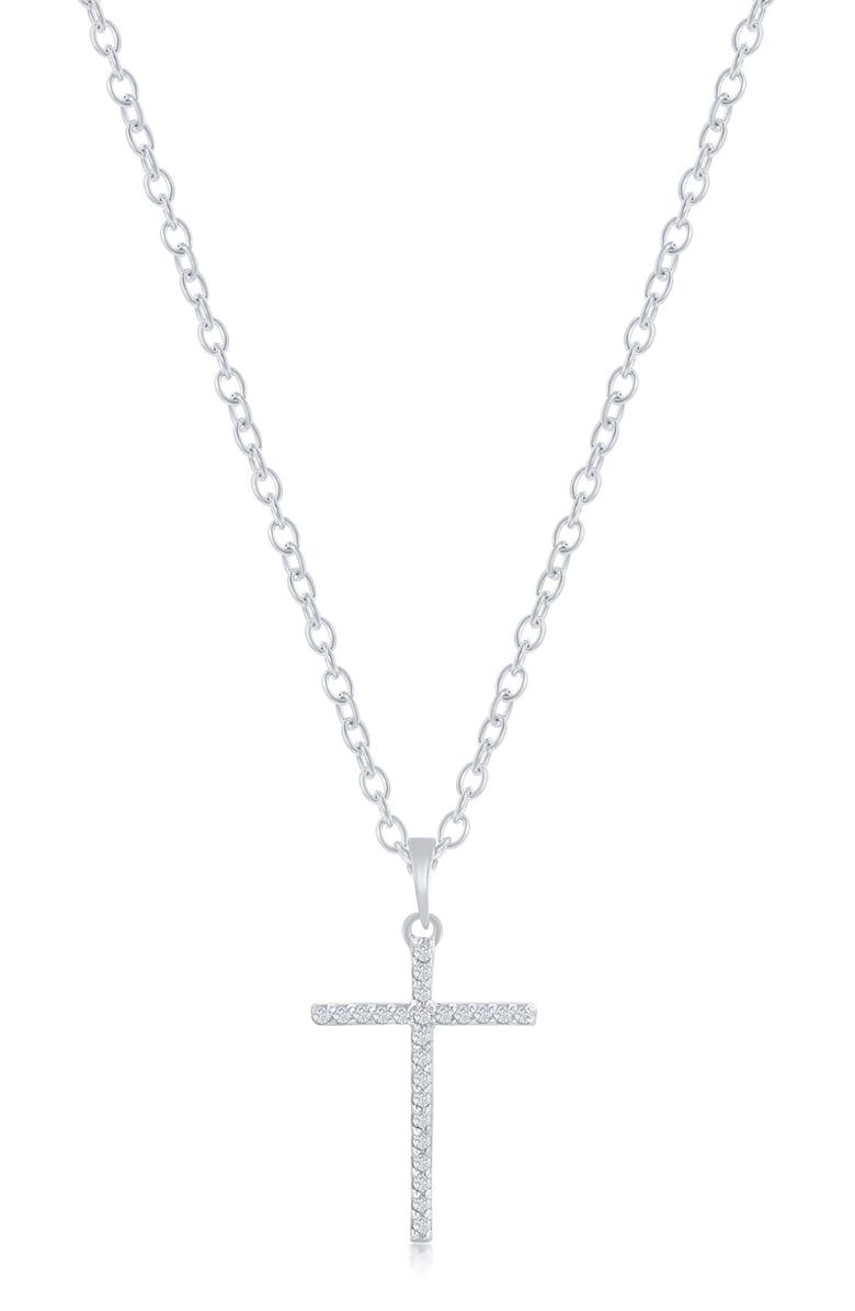 SIMONA Sterling Silver Pavé Diamond Cross Pendant Necklace - 0.05ct., Main, color, Silver