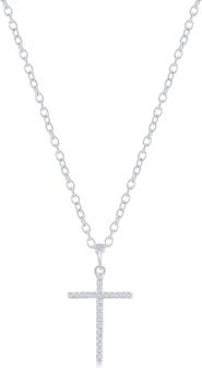 SIMONA Sterling Silver Pavé Diamond Cross Pendant Necklace - 0.05ct.