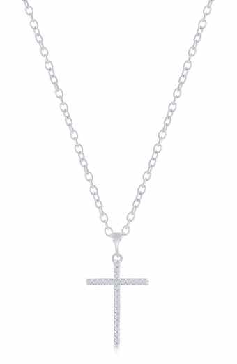 SIMONA Sterling Silver Pavé Diamond Cross Pendant Necklace - 0.05ct.