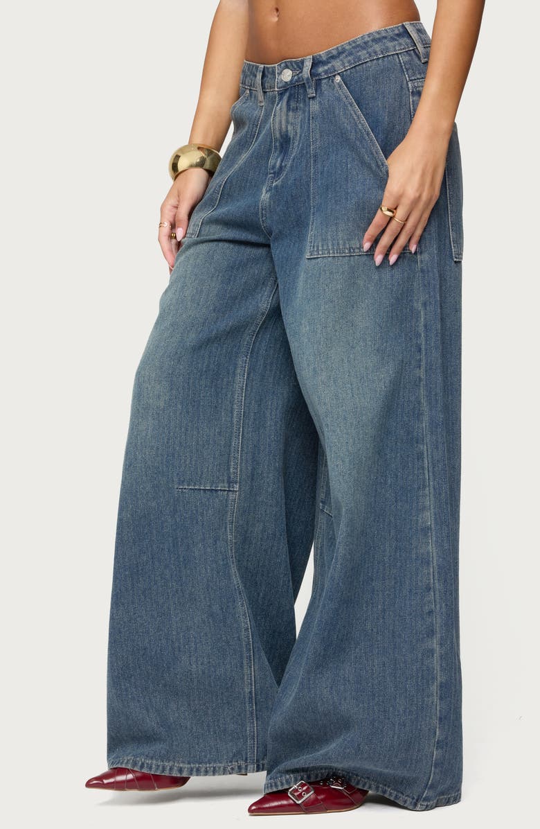 EDIKTED Jaycee Low Rise Wide Leg Carpenter Jeans, Alternate, color, Blue-Washed