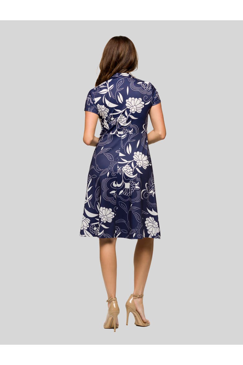 Navy Print Short Sleeve Knee Length V-Neck Wrap Dress, Alternate, color, Navy Multi