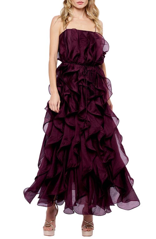 CIEBON Irina Structured Ruffle Cocktail Dress in Plum 