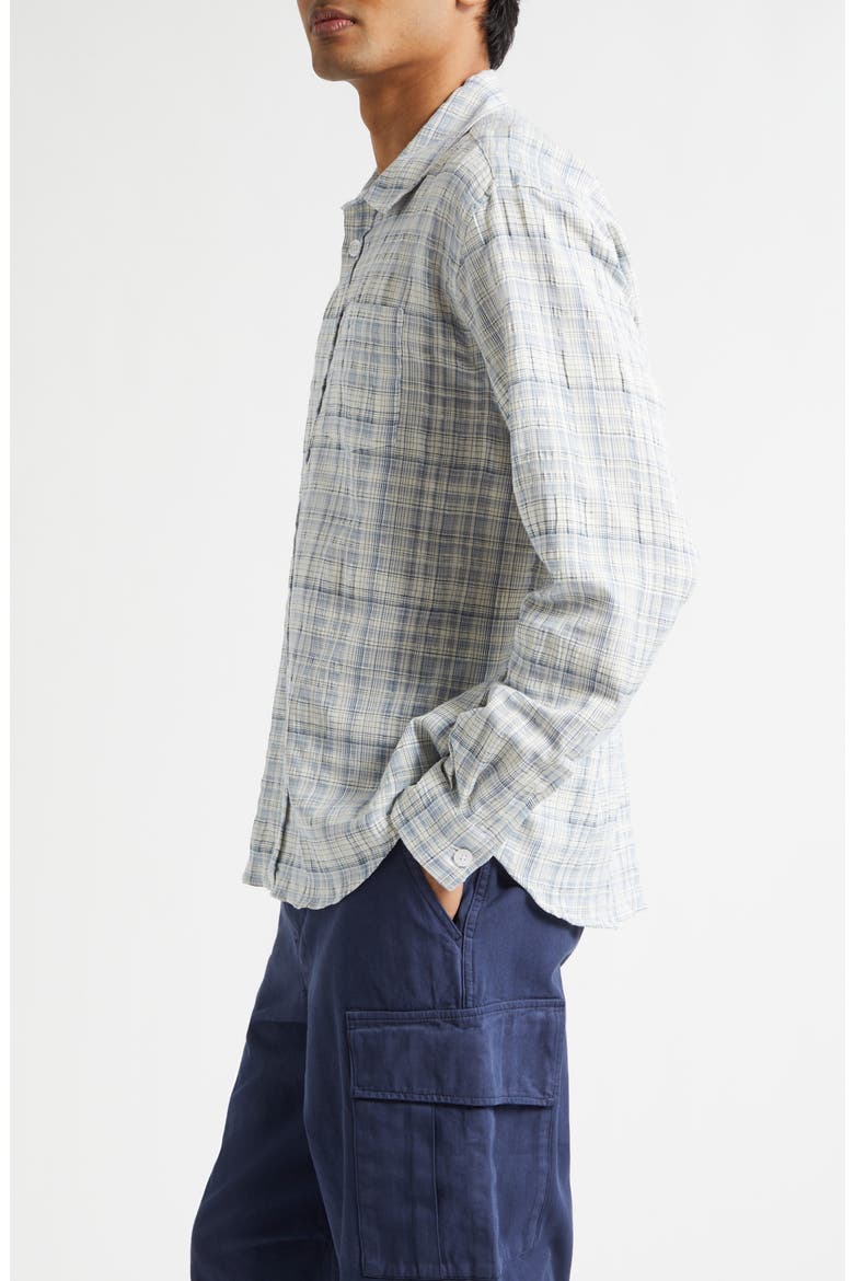 Plaid Wrinkle Cotton & Linen Blend Button-Up Shirt, Alternate, color, SKY BLUE