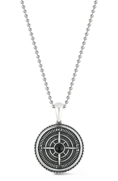 Men's Oxidized Compass Onyx Necklace