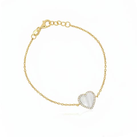 Large Mother of Pearl CZ Halo Single Heart Bracelet