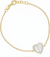 The Lovery Fine Jewelry Large Mother of Pearl CZ Halo Single Heart Bracelet