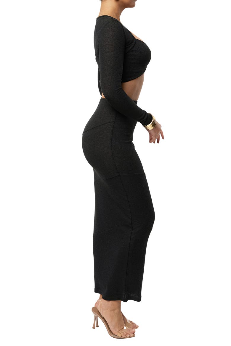 All About You Long Sleeve Crop Top & Skirt, Alternate, color, BLACK