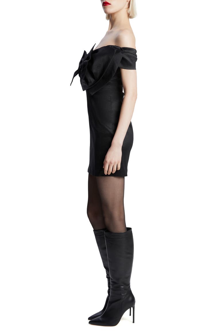 Bow Off the Shoulder Minidress, Alternate, color, BLACK