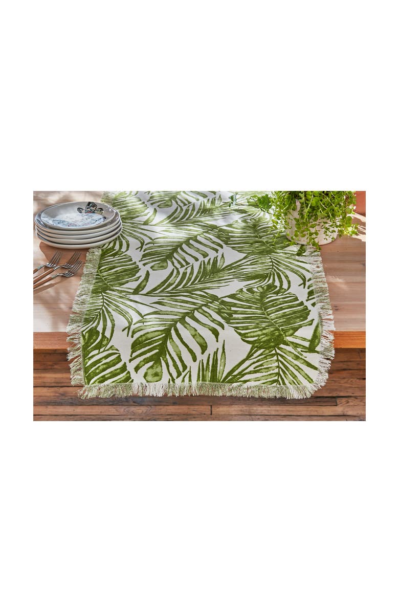 tag Palm Garden Cotton Table Runner Green Multi Summer Design, Alternate, color, Green