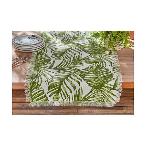 Tag Palm Garden Cotton Table Runner 72" X 18" In Green