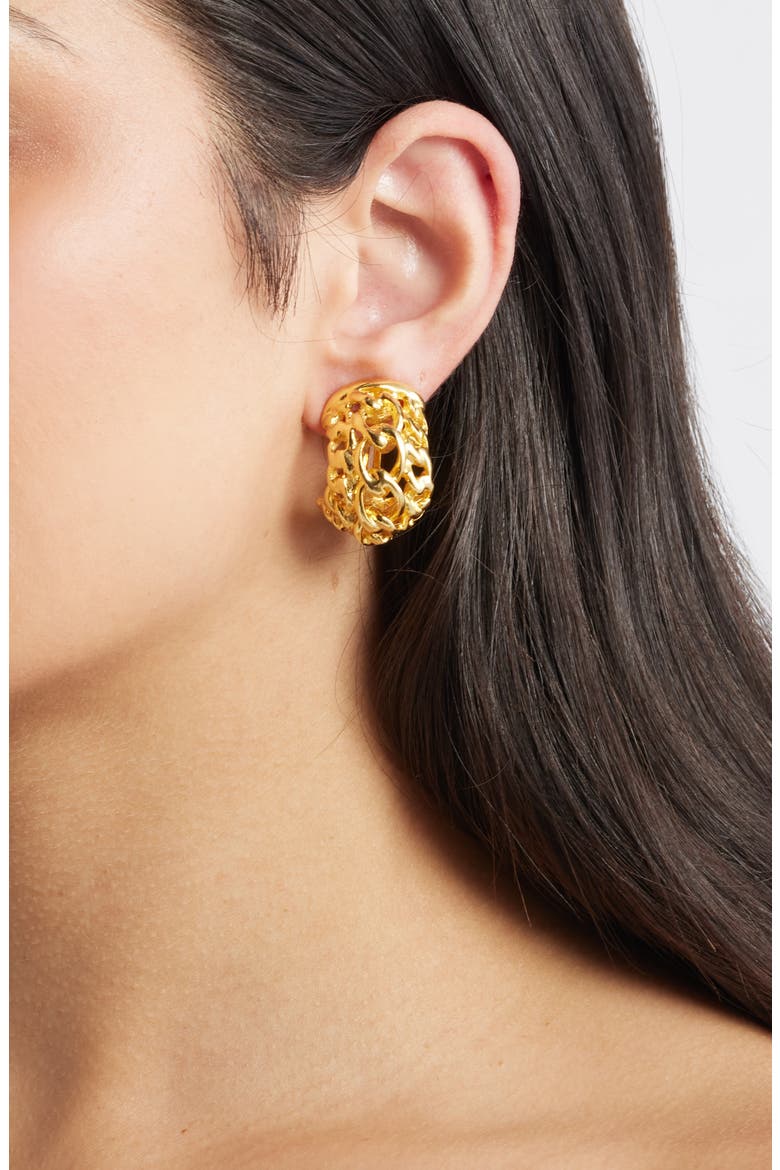 Frozen Chain Huggie Earrings, Alternate, color, POLISHED GOLD