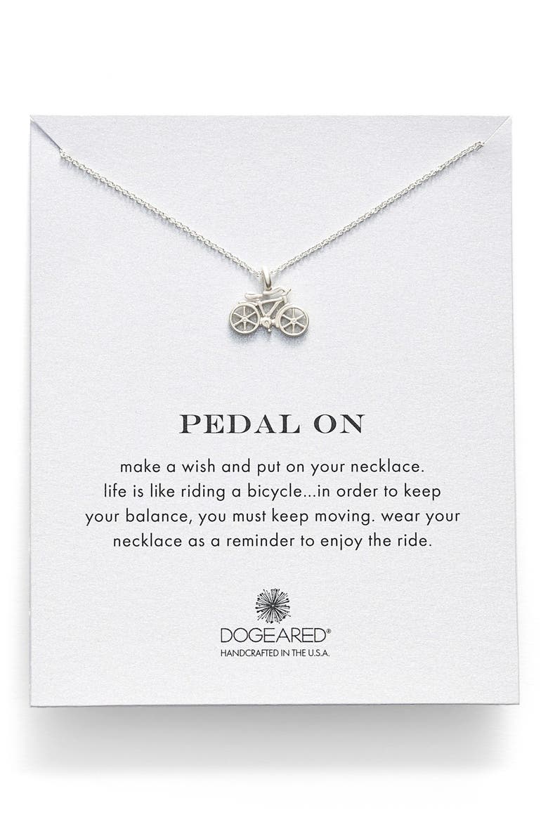 'Reminder - Pedal On' Bicycle Pendant Necklace, Main, color, SILVER