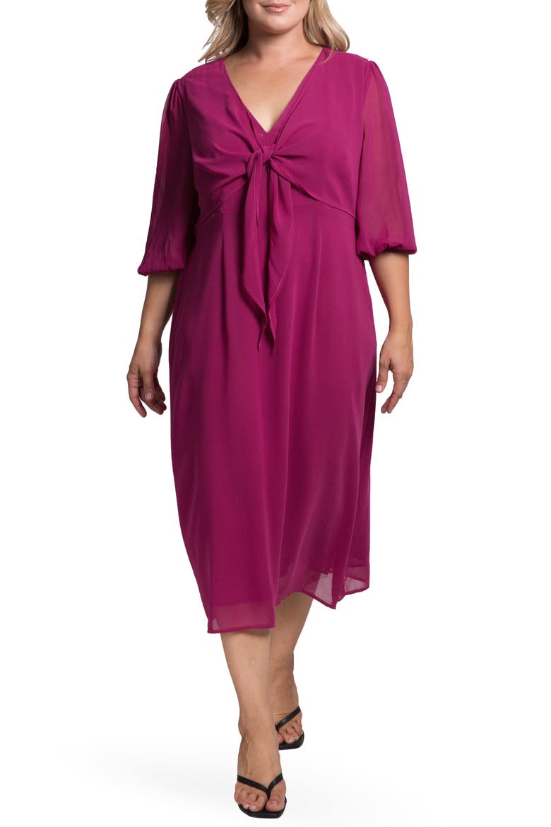 Kenna Tie Front Chiffon Midi Dress, Alternate, color, FUCHSIA