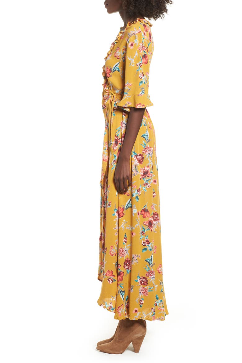 Hudson Floral Print Maxi Wrap Dress, Alternate, color, GOLD/ RED