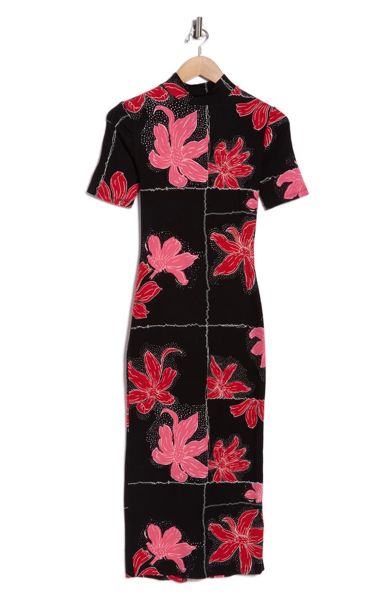 Desigual Floral Short Sleeve Rib Knit Dress, Main, color, Red