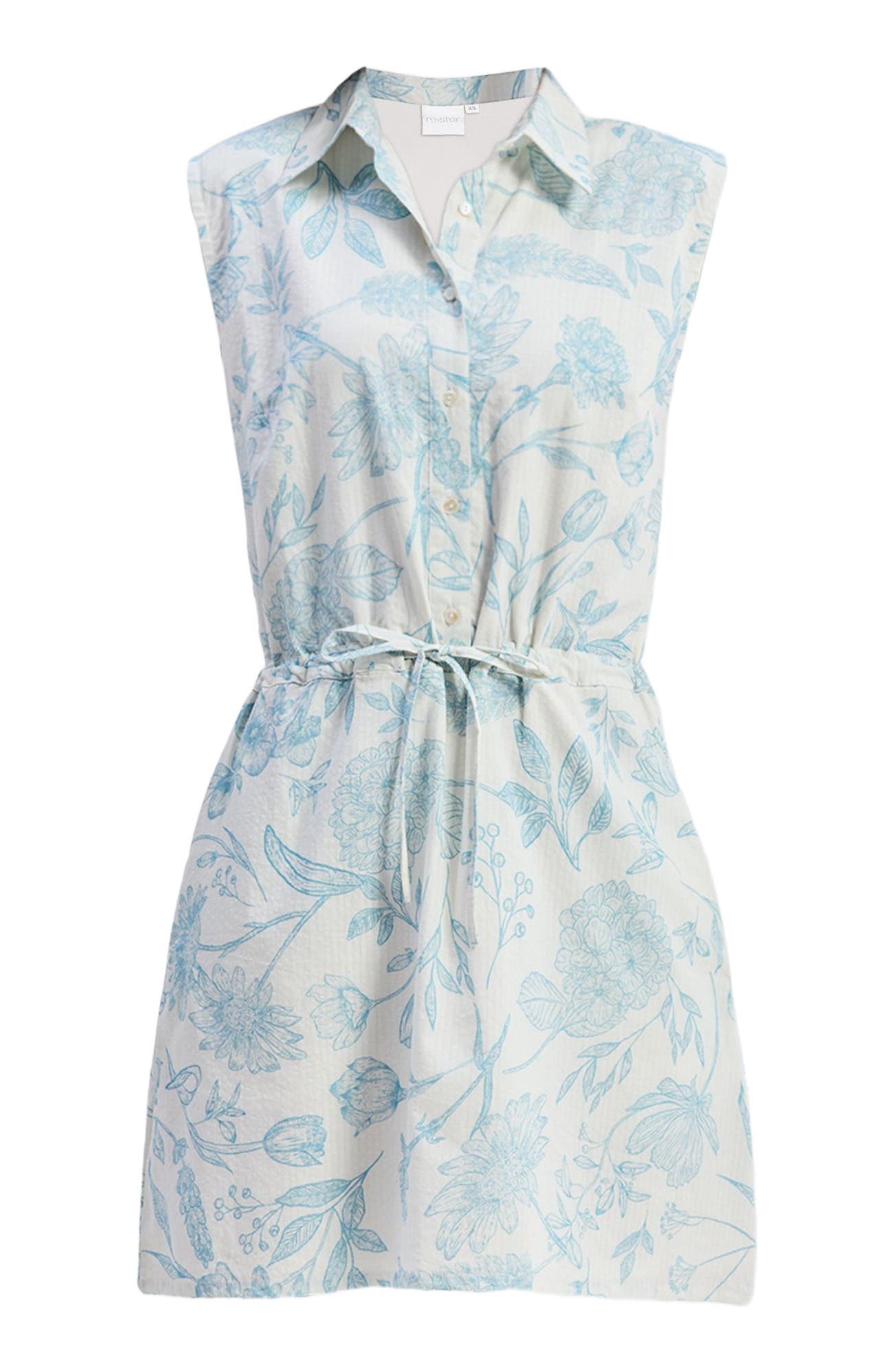 Drawstring Shirt Dress in Blue Florals - image 2