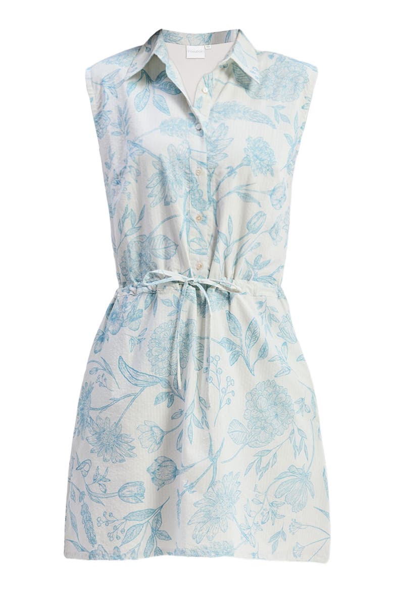 Drawstring Shirt Dress in Florals, Alternate, color, Blue Florals