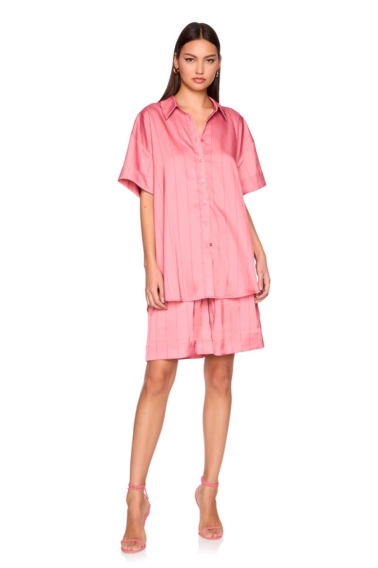 Oversize Stripe Button-Up Shirt, Alternate, color, ROSA