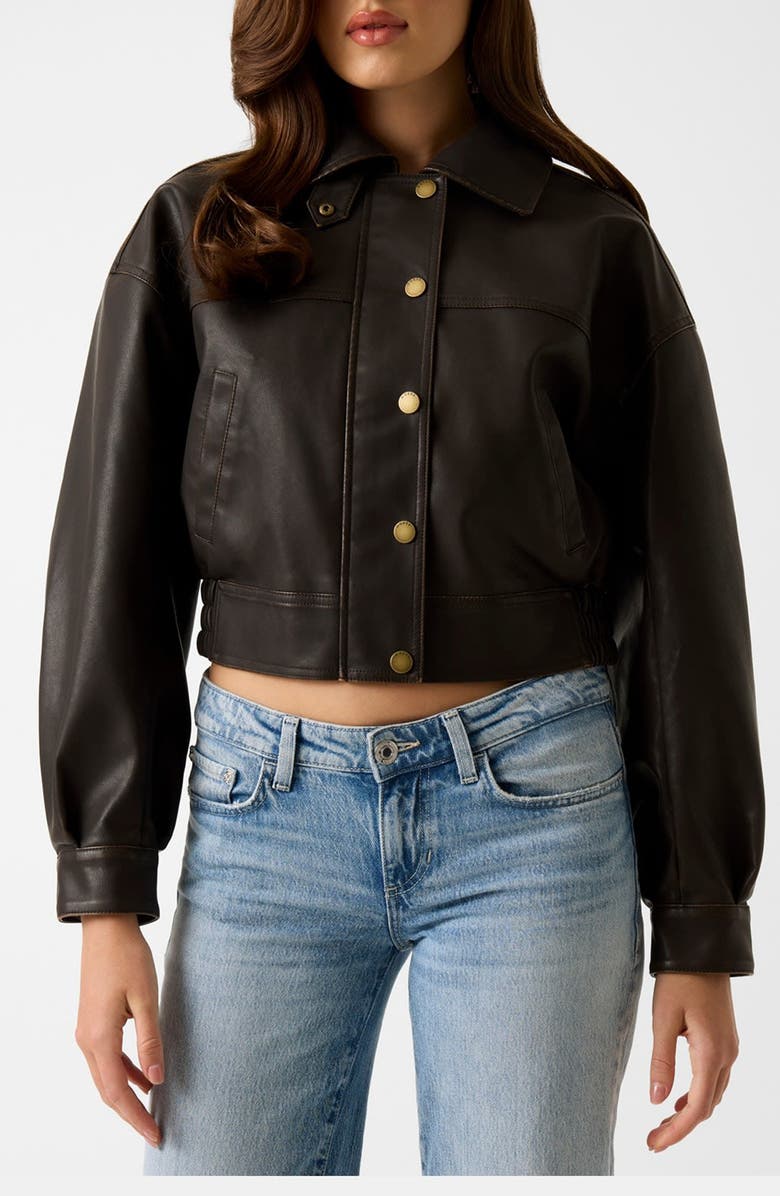 GUESS Clelia Crop Faux Leather Jacket, Main, color, Chocolate Brownie Multi