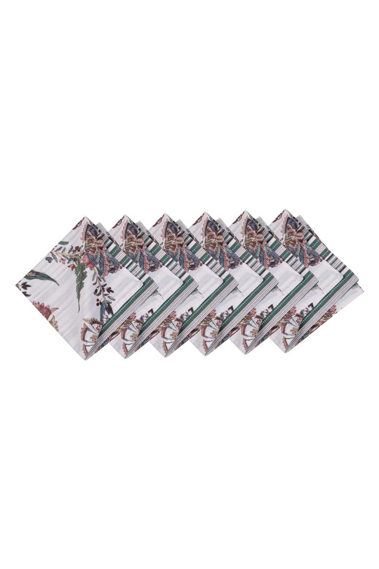 Braelyn Abstract Botanicals Striped  Set of 6 Cloth Napkins, Main, color, Red