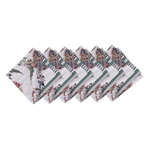 Braelyn Abstract Botanicals Striped  Set of 6 Cloth Napkins