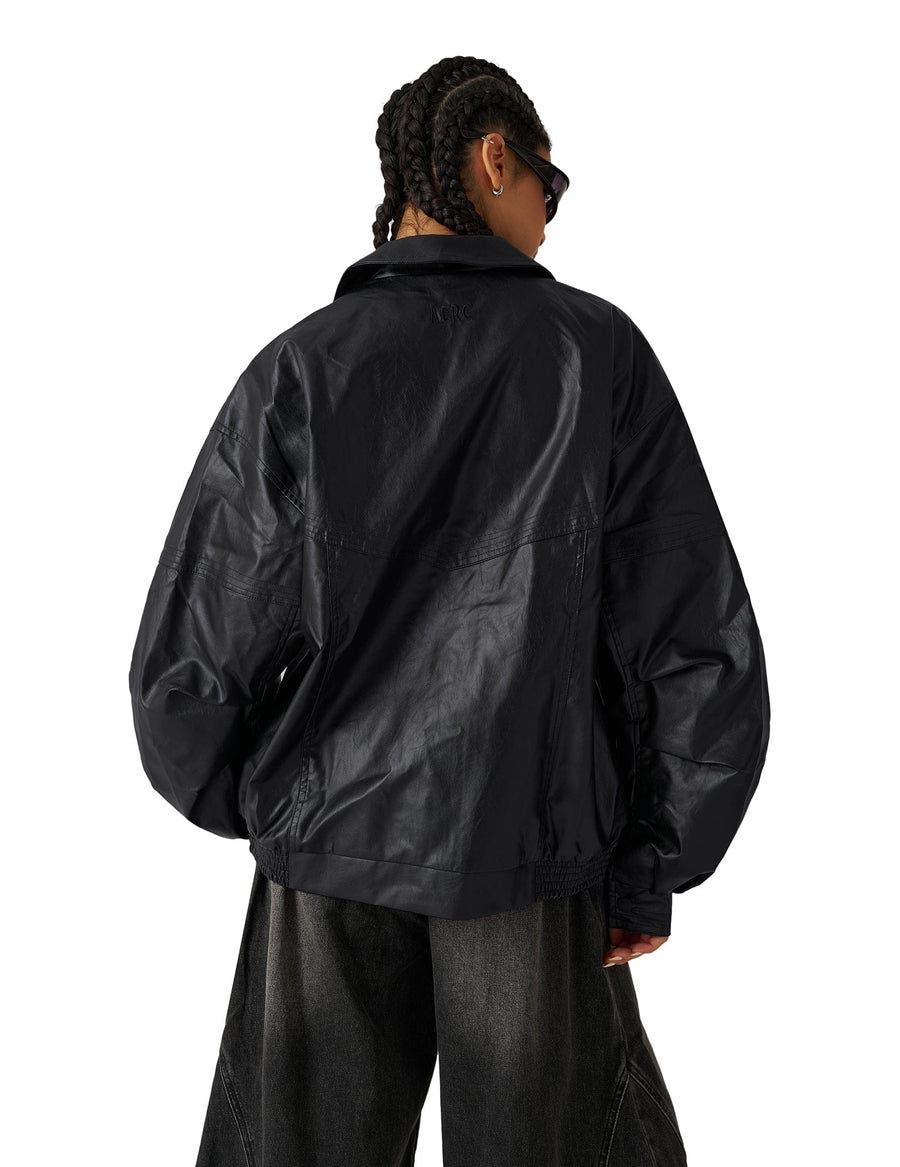 Zip Up Ruched Leather Jacket - image 2