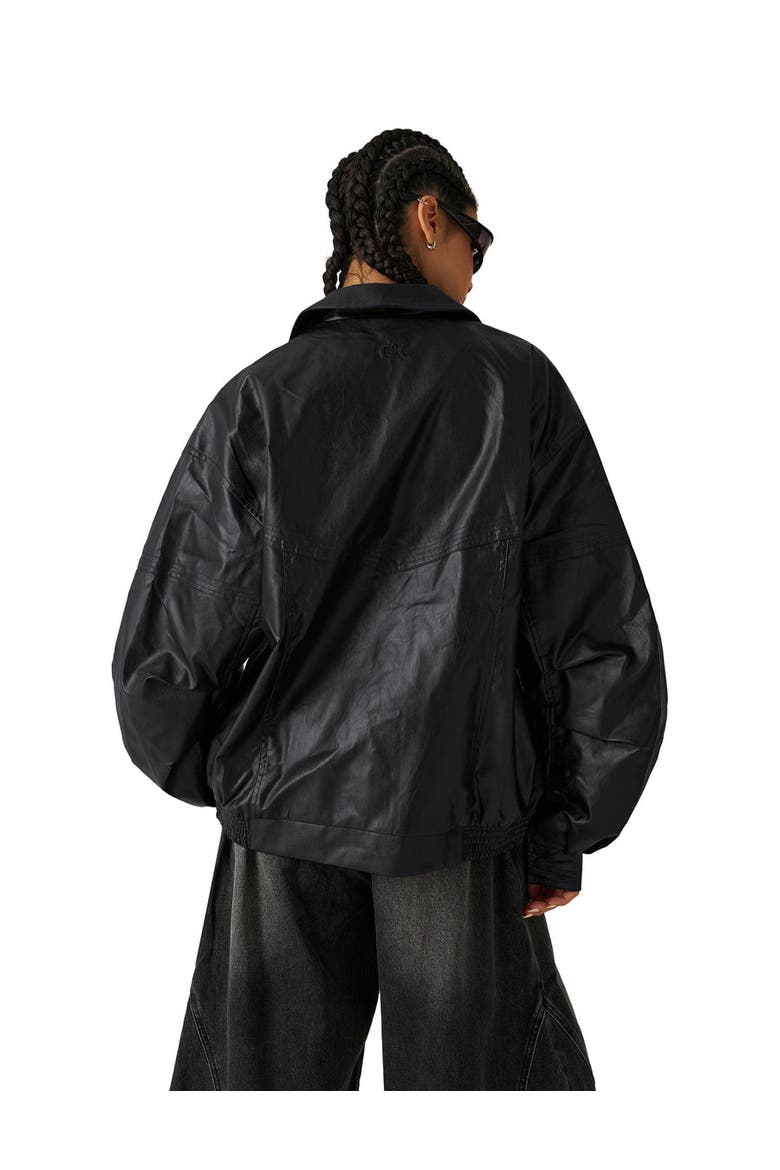 Zip Up Ruched Leather Jacket, Alternate, color, Black