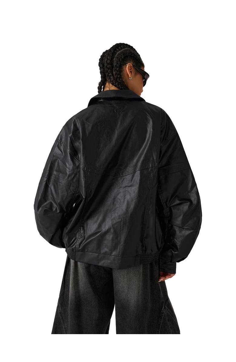 AELFRIC EDEN Zip Up Ruched Leather Jacket, Alternate, color, Black