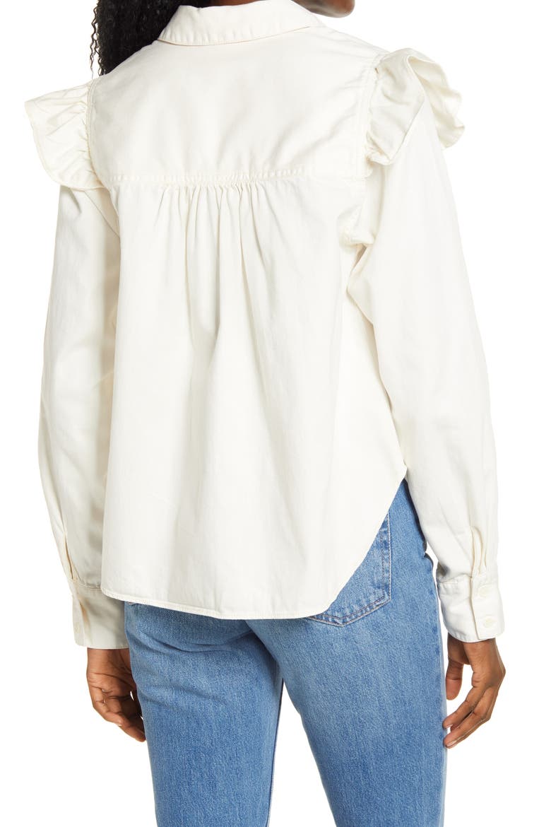 Samantha Ruffle Button-Up Shirt, Alternate, color, ECRU WASH