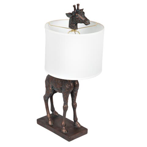 Giraffe Table Lamp with Linen Shade, Bronze Finish