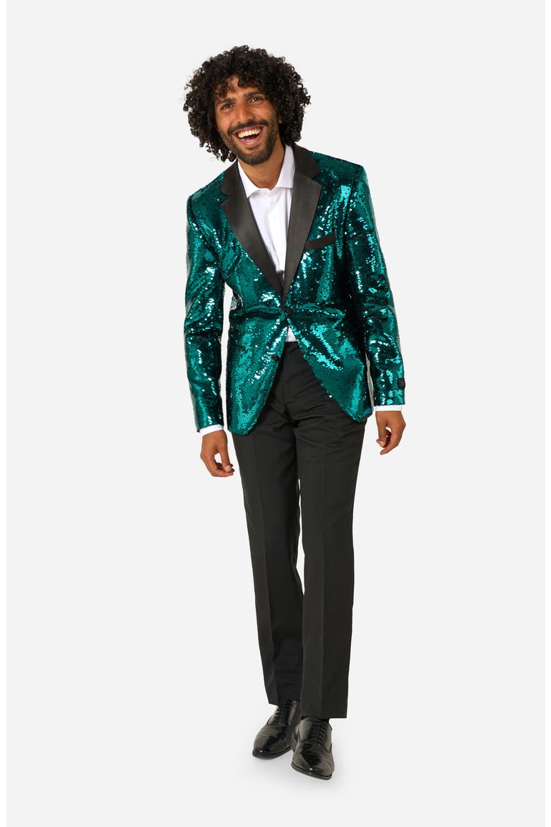 Terrific Teal Sequin Embellished Dinner Jacket, Alternate, color, TURQUOISE