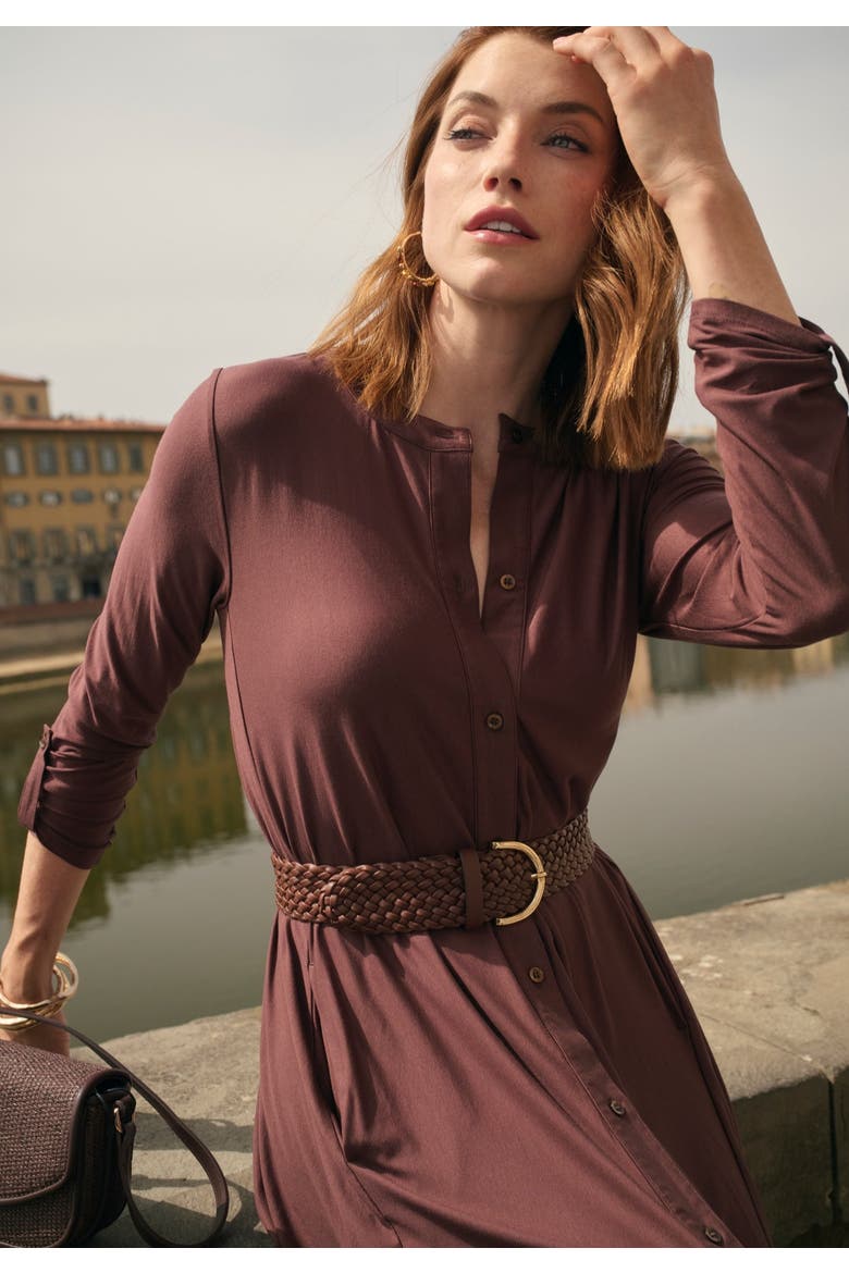 ¾ Sleeve A Line Shirt Dress, Alternate, color, RICH BROWN