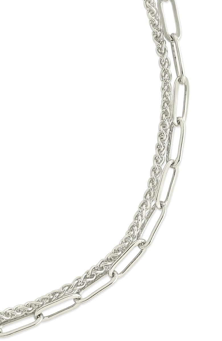 Sterling Forever Emery Layered Paper Clip & Curb Chain Bracelet, Alternate, color, Silver